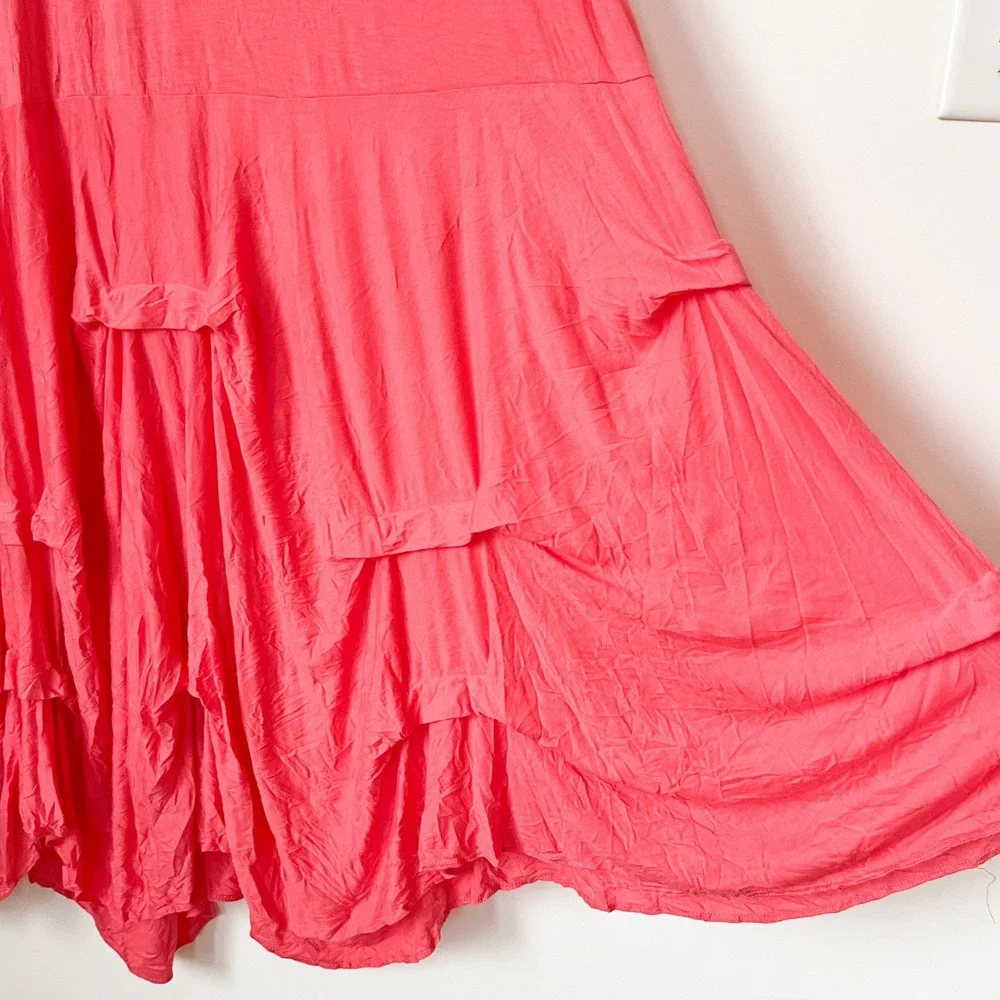 Comfy USA Coral Crinkle Scoop Neck Tiered 3/4 Sleeve Dress Womens 2X